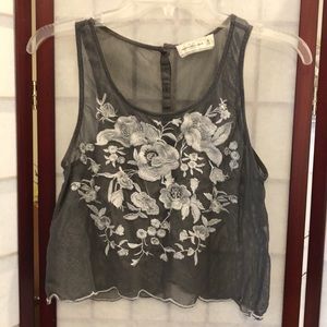 Abercrombie and Fitch medium gray silver rose mesh top